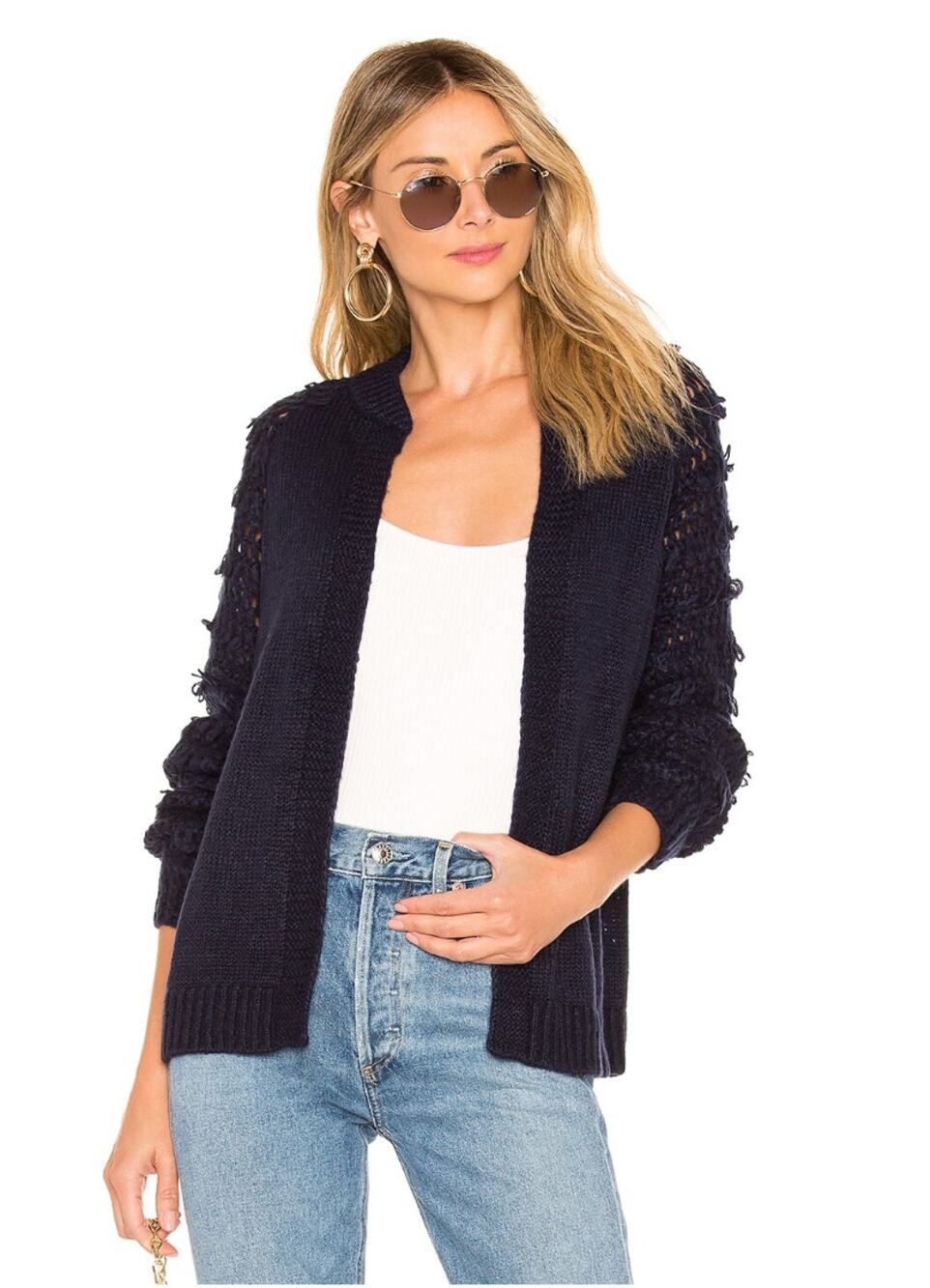 LOVERS & FRIENDS Cascara Navy Open Fringe Cardigan // S